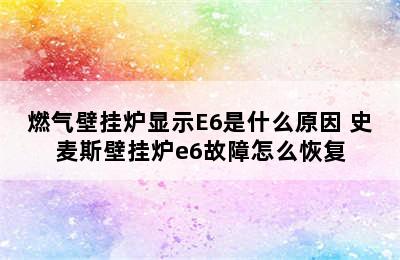 燃气壁挂炉显示E6是什么原因 史麦斯壁挂炉e6故障怎么恢复